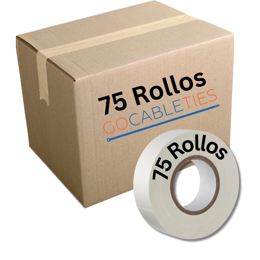 Gocableties White Electrical Tape, 19mm x 20m, Bulk Box of 75 Rolls, Strong Self-Adhesive PVC Insulation Tape for Insulating, Repairing and Protecting Electrical Wires