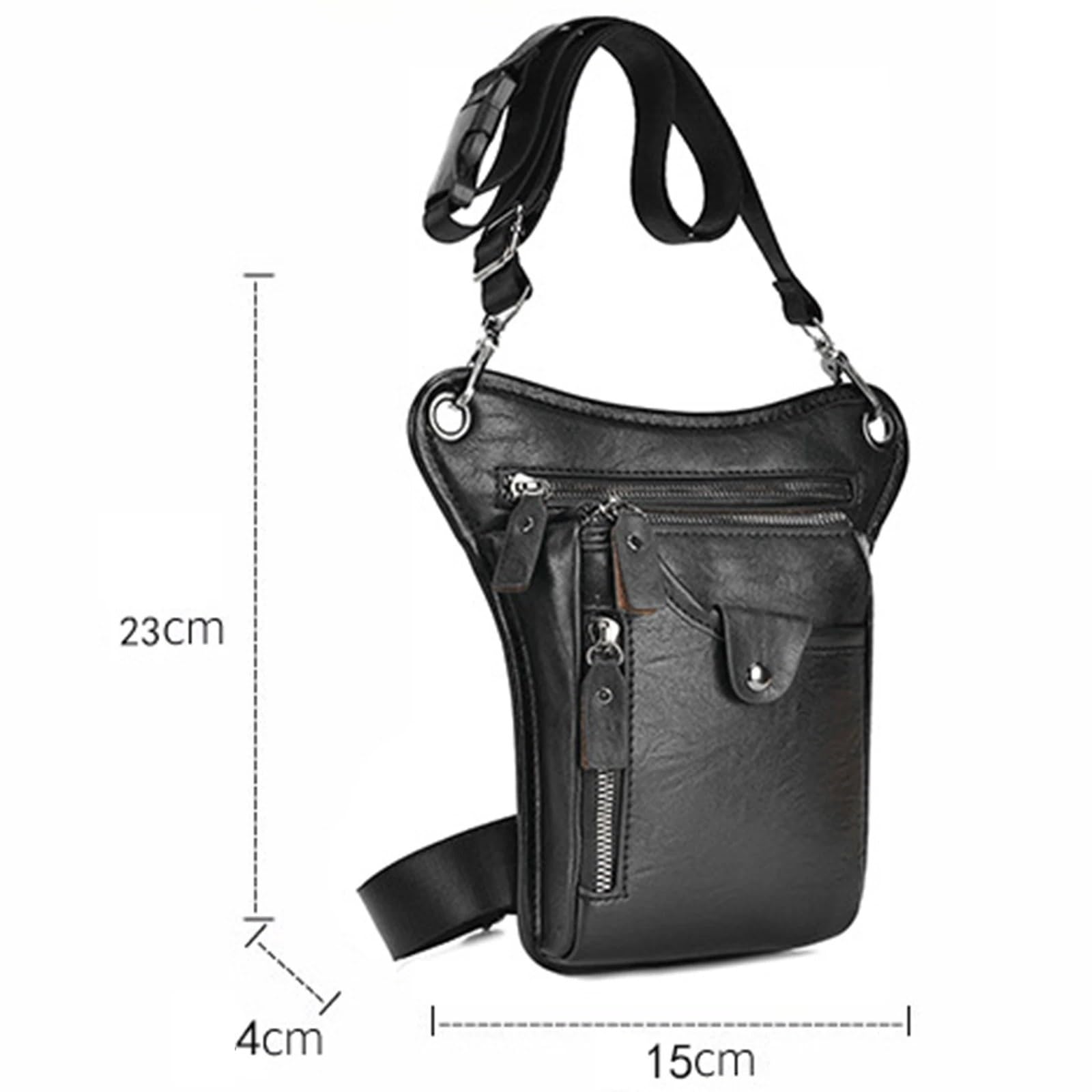 Bolsa Pierna Moto Riñonera de Piel sintética for Hombre, Estilo Bandolera con Pierna caída, for Motociclista, Cadera y Muslo(Black)
