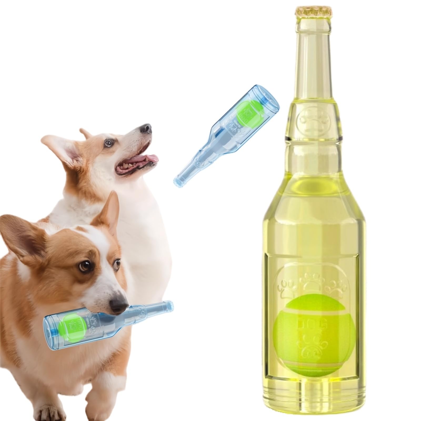 Pet Chew Beer Bottle with Tennis Ball, 2025 Upgraded Ball in Bottle Dog Toy, Indestructible Dog Ball in Bottle Suitable for Small and medium dogs (Yellow)