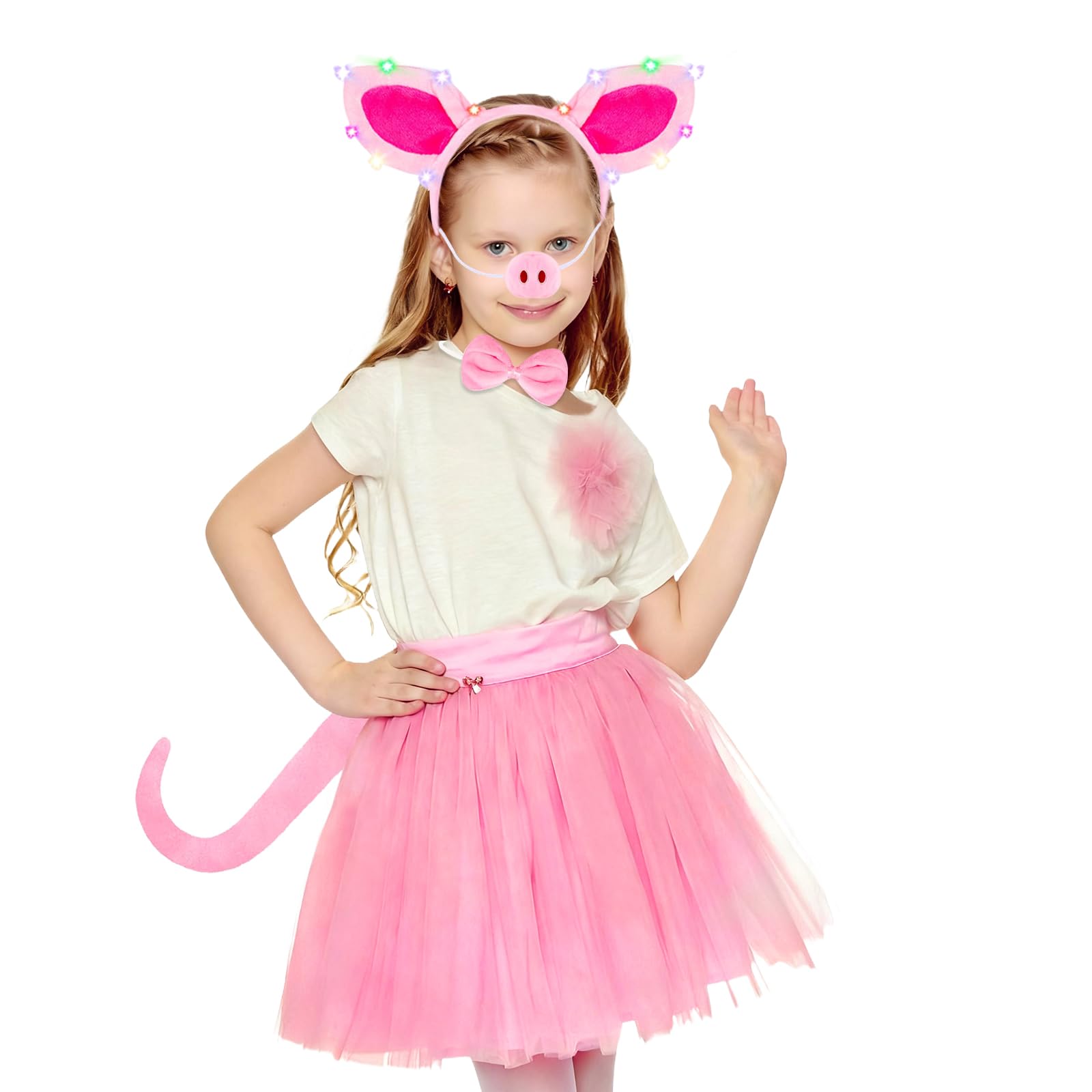 Kostium świnki dla dzieci, zestaw akcesoriów świecących w kształcie świnki, uroczy zestaw akcesoriów LED, przebranie dla dziewczynek, na Halloween, karnawał, imprezy, cosplay