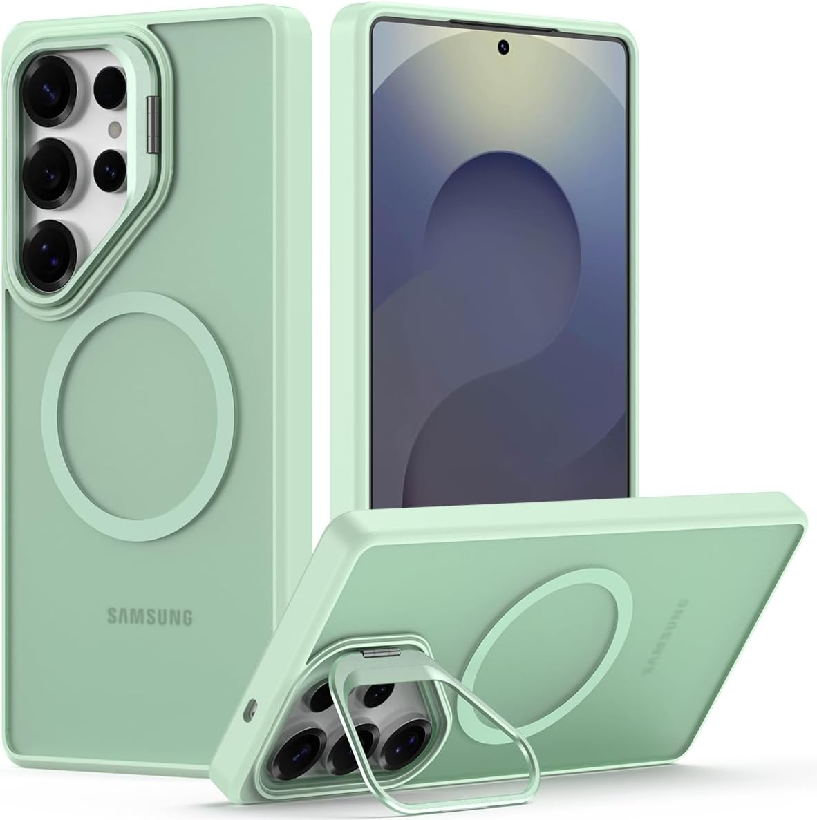 Nvollnoe for Samsung S25 Ultra Case Compatible with MagSafe Military Grade Shockproof Heavy Duty Protective Adjustable Kickstand Matte Semi Clear Phone Cover for Samsung S25 Ultra(Mint)