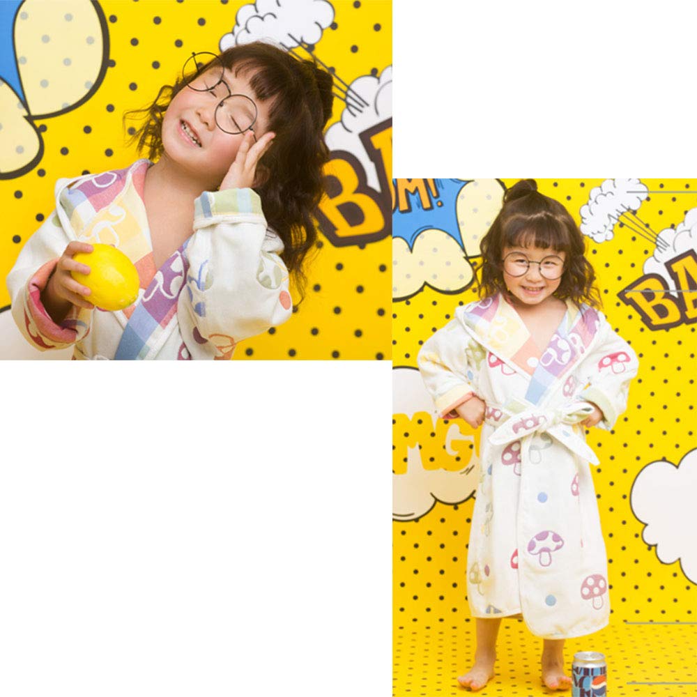 Accappatoio per Bambini Senza Cuciture in Garza di Cotone a 6 Strati, Modello a Forma di Fungo a Fumetti, Accappatoi con Cappuccio da Bambino