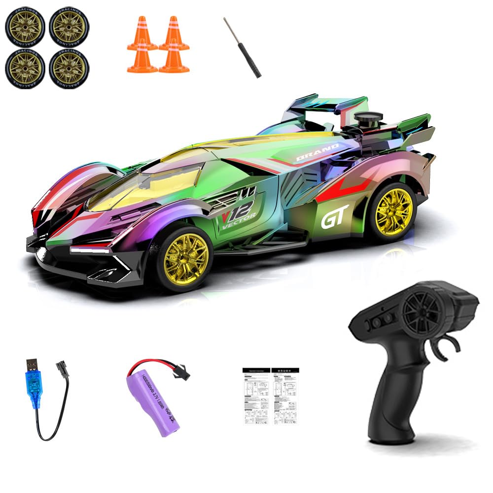 Joytopiaminds Radiant-Iridescent Remote Control Drift Car, 2.4G 4WD RC Sport Car with Colorful Lighting Effects & Spray Effect, Vibrant RC Racing Toys for Hobbyist