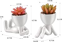 Vista 7 de Suculentas falsas, mini plantas suculentas artificiales en blanco, macetas de cerámica modernas con forma humana, lindas suculentas rosas