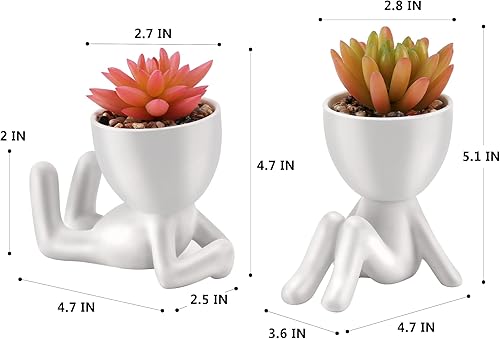 Miniatura 7 de Suculentas falsas, mini plantas suculentas artificiales en blanco, macetas de cerámica modernas con forma humana, lindas suculentas rosas para