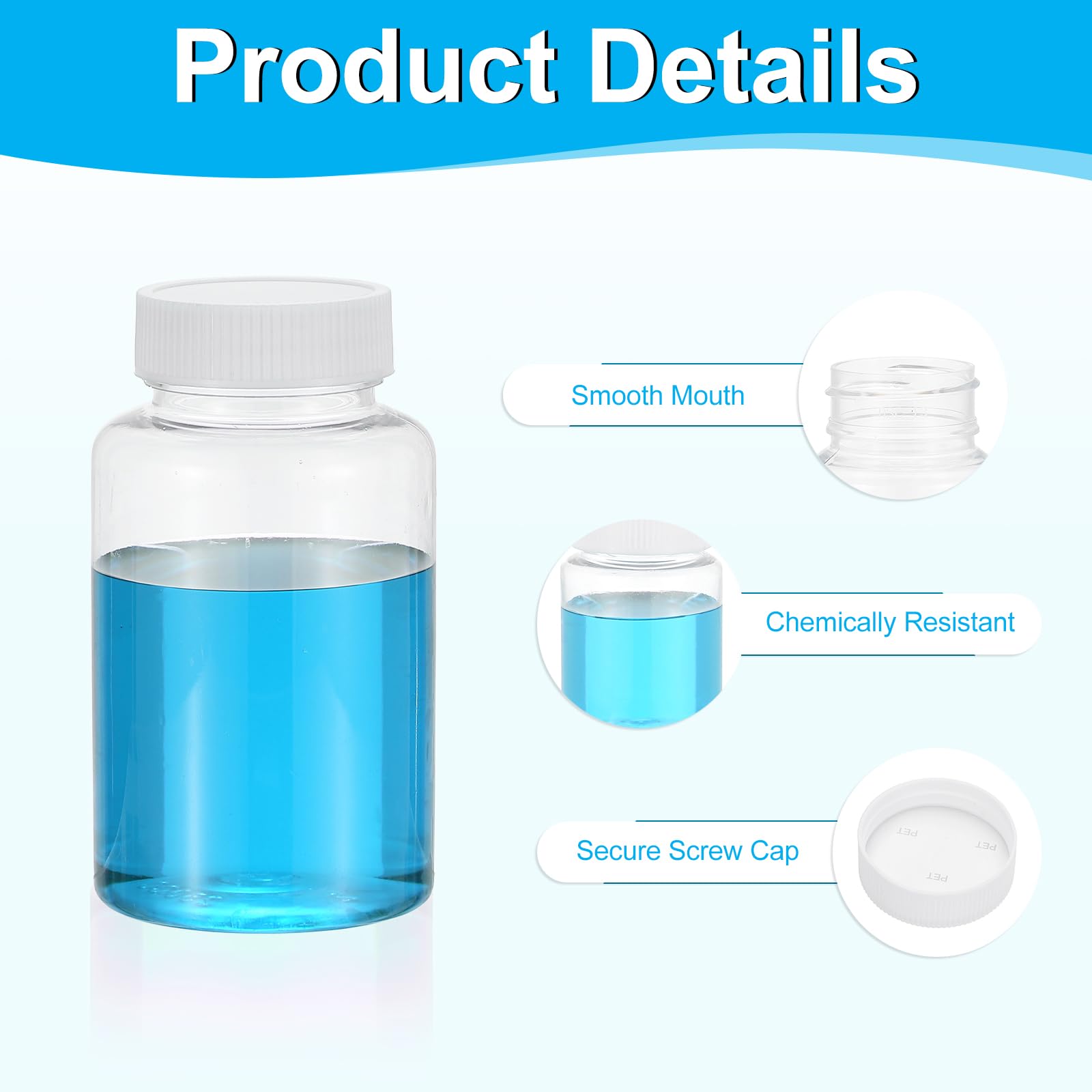 PATIKIL 20pz Boccette da 250ml per Reagenti, Bottiglie Tondo a Bocca Larga in Pet con Tappo a Vite per Acqua Laboratorio Sigillo Conservazione Campioni Solidi, Trasparente