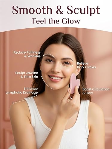 Vista 42 de Rena Chris Gua Sha Herramientas faciales: herramienta de guasha de aventurina azul natural para terapia de acupuntura facial, masajeador facial