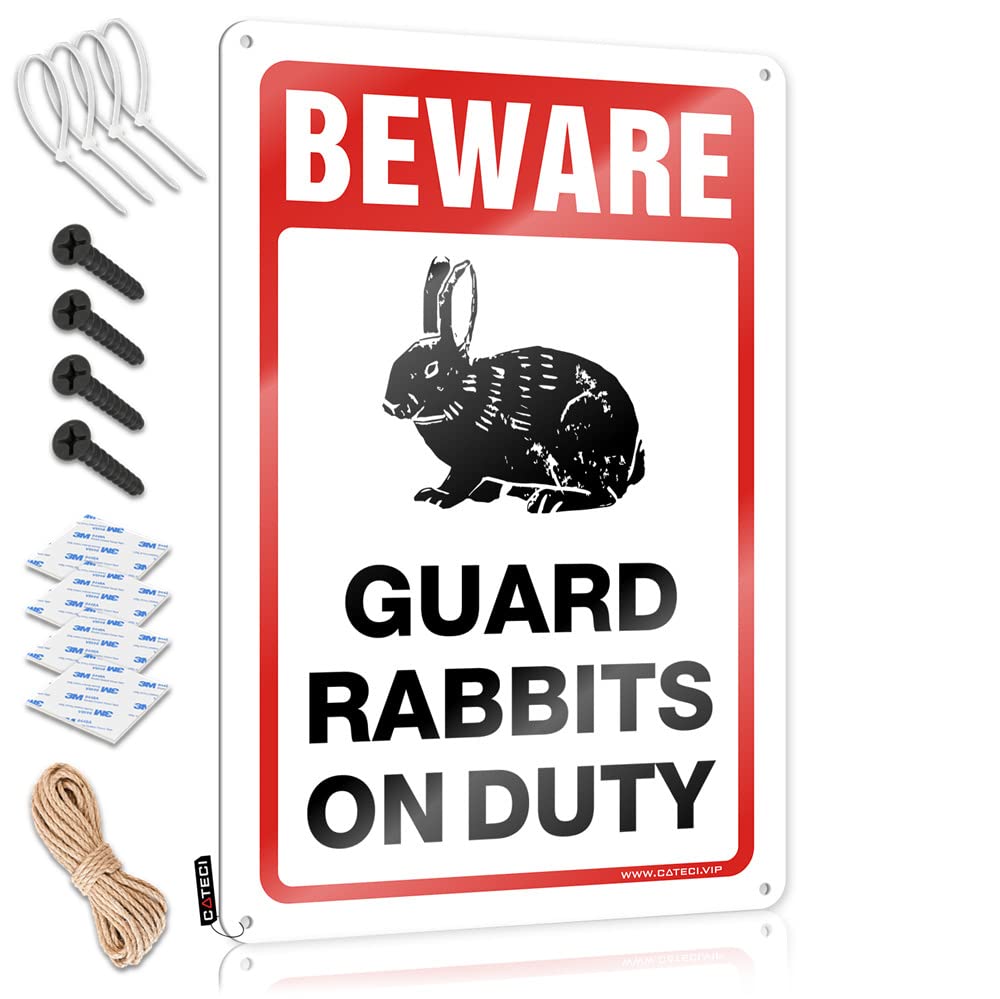 HELIOFORGE Funny Signs Billiard Beware! Guard Rabbits On Duty Sign Tin Sign Funny Sign Decor(30X40CM)
