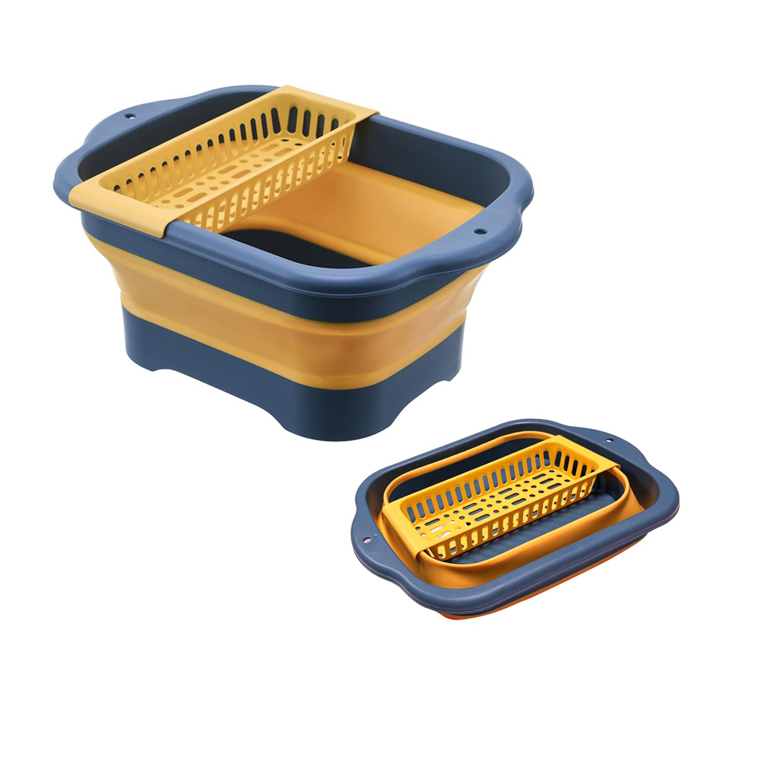 11L（2.91 Gallon） Collapsible Dish Basin with Drain Plug, Space Saving Outdoor Multiuse Foldable Sink Tub, Dishpan, Portable Kitchen Storage Tray for Vegetable Washing, Camping, RV (Yellow)