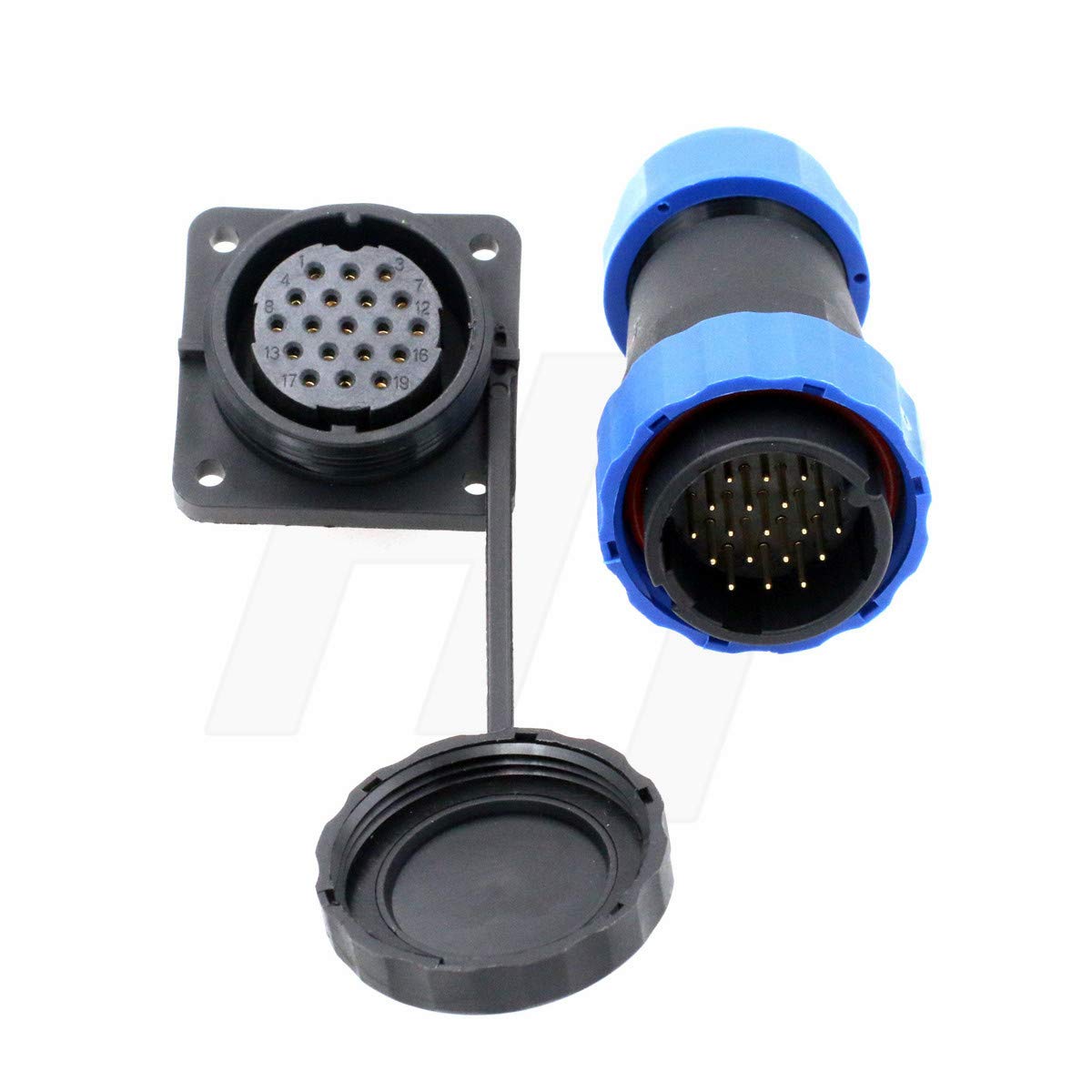 HangTon HE29 19-poliger wasserdichter Stecker Industriestrom Kunststoff IP68 Rundstecker Buchse Panel Buchse 4 Schrauben (19 Pin 5A 250V)