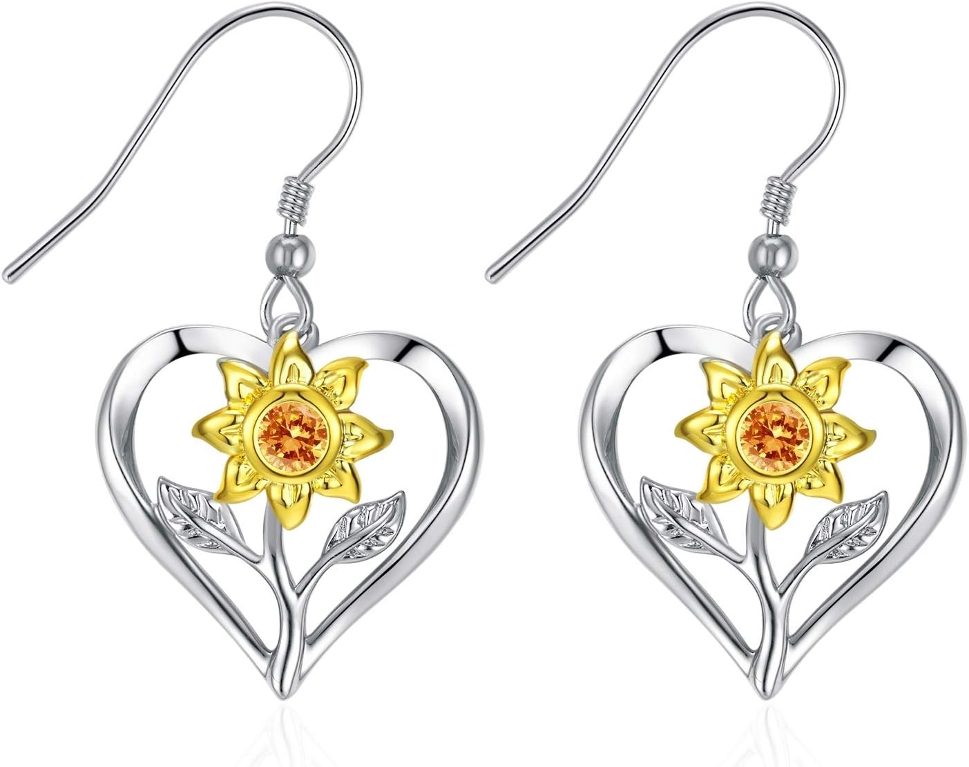 Valentine's Day Sunflower Earrings for Women Girls, Rose Earring Dangle, 925 Sterling Silver Dangle Drop Earrings, Unique Heart Earrings Gifts for Mom Wife Girlfriend on New Year, Valentine's Day