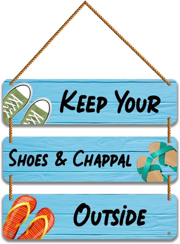 DeCorner Decorative Wooden Printed all Hanger | Wall Hanging Decor | Wall Decor | Wall Decorative Showpiece (30x30) Cm Wall Decor Hanging| Funky Slogan (Keep Your Shoes Chappal Outside).