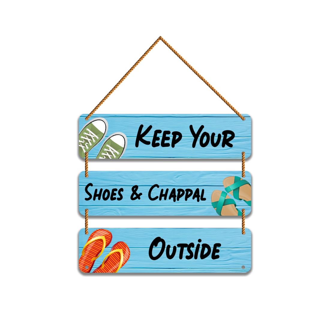 DeCorner Decorative Wooden Printed all Hanger | Wall Hanging Decor | Wall Decor | Wall Decorative Showpiece (30x30) Cm Wall Decor Hanging| Funky Slogan (Keep Your Shoes Chappal Outside).
