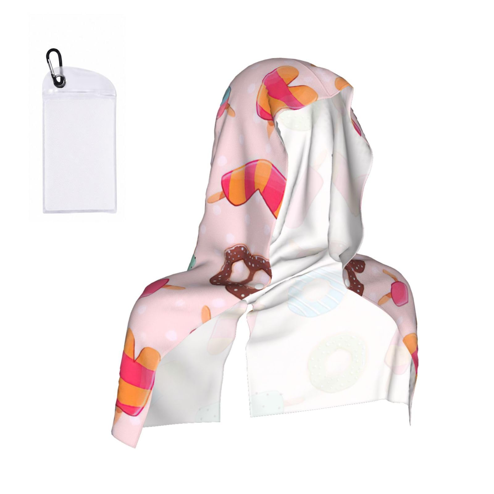 DUWAA Many Colored Ice Cream Print Cooling Hooded Sports Towel, 30×60cm Quick Drying Summer Cool Head Wrap For Neck And Face
