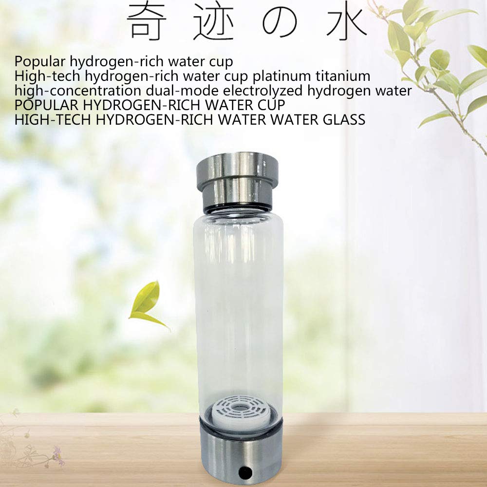 Generador De Agua Rica En Hidrógeno Ionizador De Agua Alcalina 3 Minutos Descarga De Alta Concentración Ozono Y Cloro Portátil USB Recargable Botella De Vidrio De Alto Borosilicato,350ml