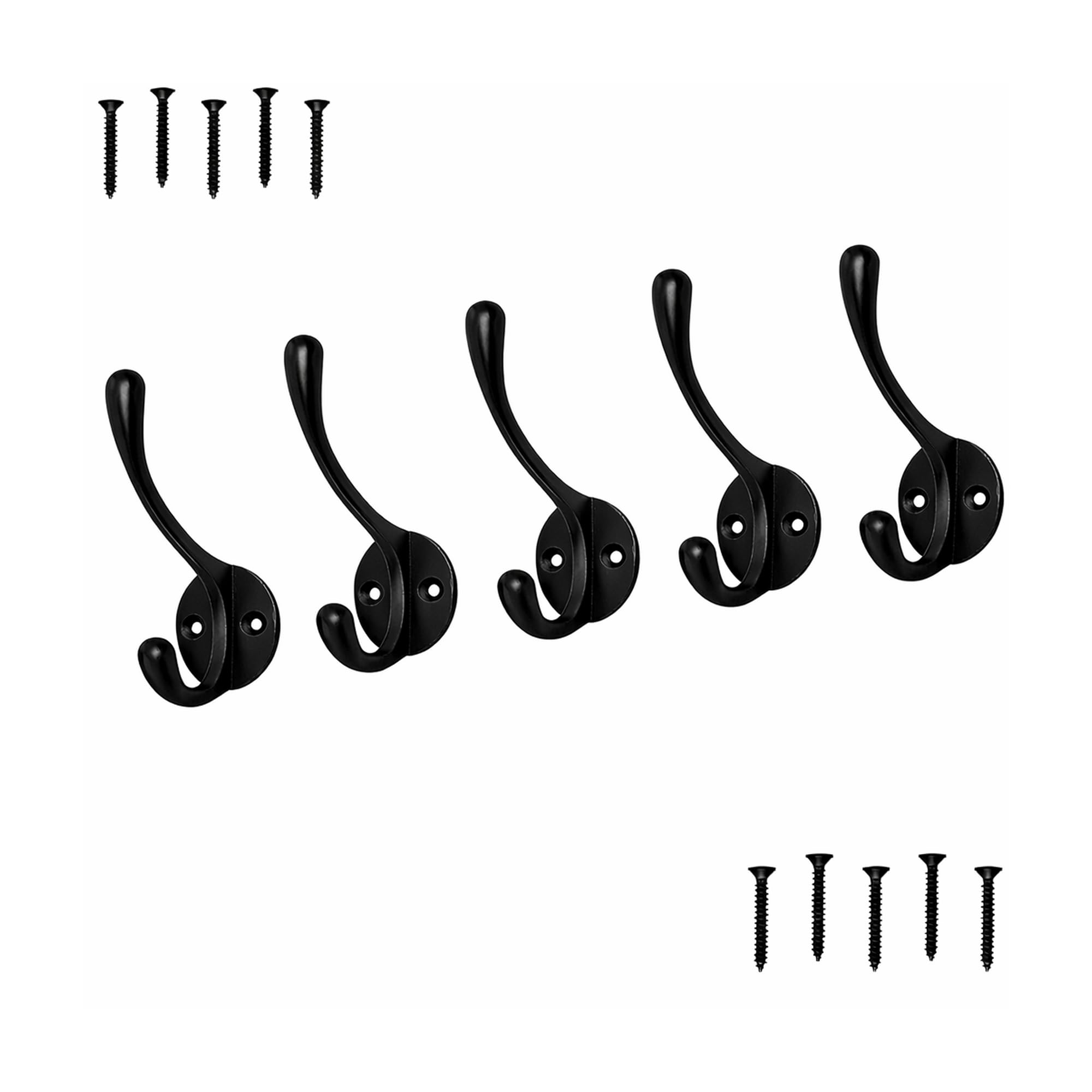 Fayesia Cast Iron Coat Hooks 5 Pack – Heavy Duty Wall Mounted Hooks for Coats, Hats & Bags – Rustic Black Vintage Hooks for Hallway, Bathroom & Kitchen
