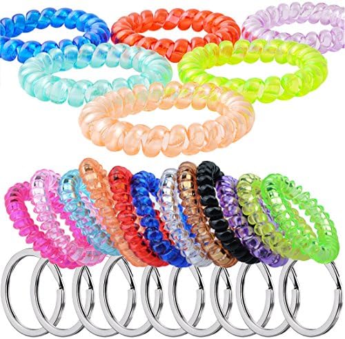 Fashion & Lifestyle 20PCS Flexible Wristlet Keychain Wrist Coil with Key Holder Ring Chain ID Badge Tag Wristband Bracelet Band - Multipurpose Hair Ties Ponytail Holders