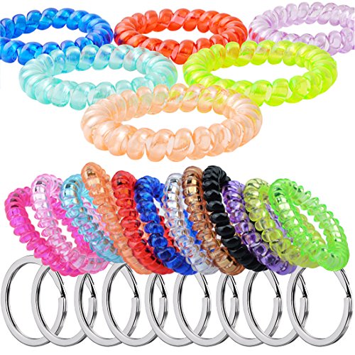 Fashion & Lifestyle 20Pcs Flexible Wristlet Keychain Wrist Coil With Key Holder Ring Chain Id Badge Tag Wristband Bracelet Band - Multipurpose Hair Ties Ponytail Holders #TOP2