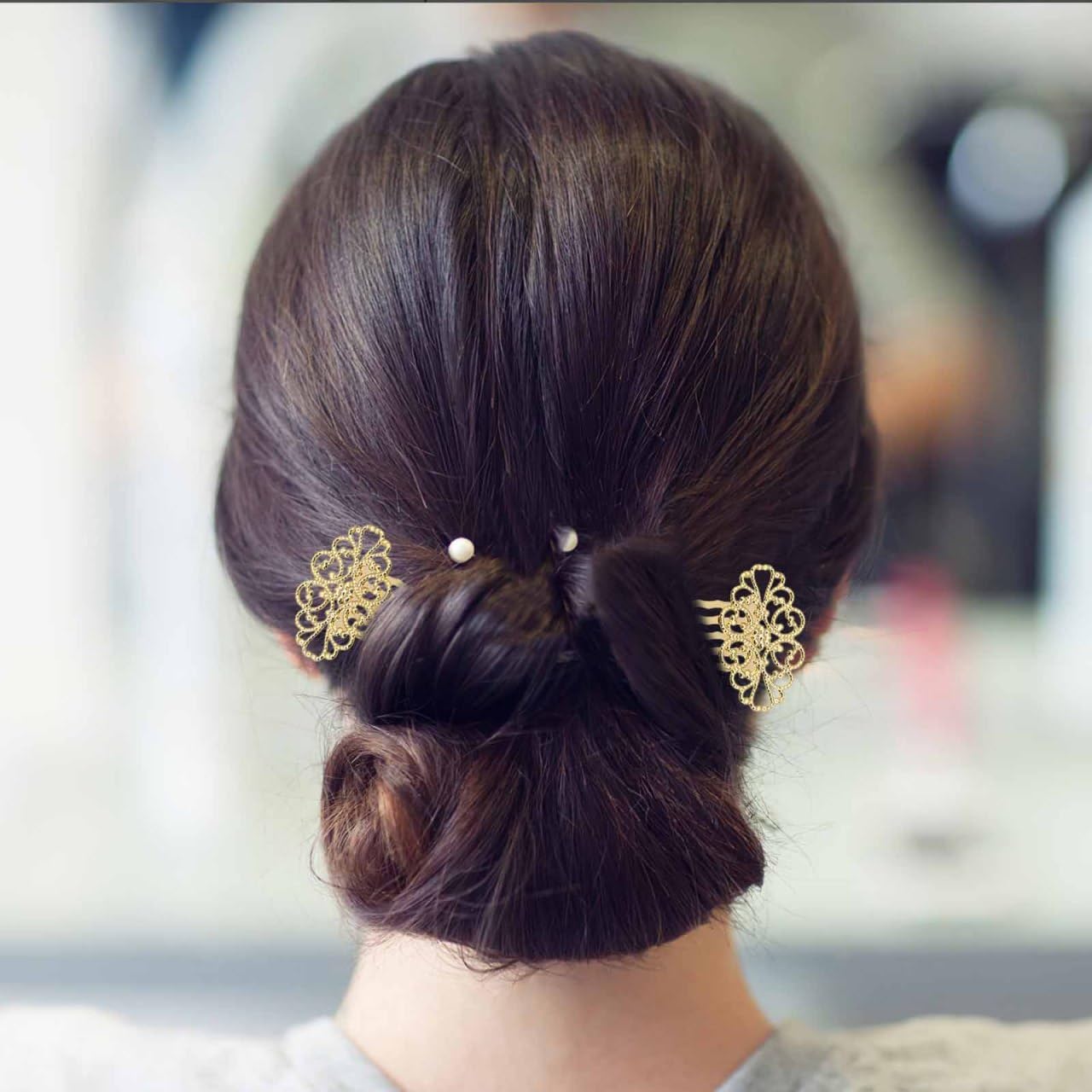 POPETPOP Pack de 10 Peinetas para el Pelo, Horquillas de Metal de 5 Dientes para Moño Bajo y Recogidos, Adornos con Tocado Dorado para Novia o Tocado Boda Invitada