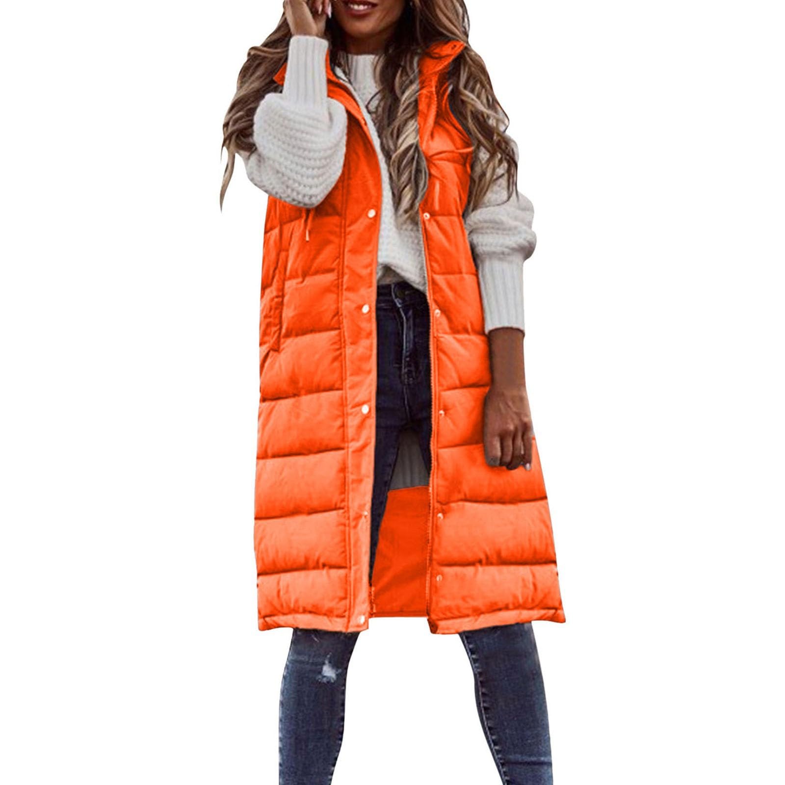 Chaleco largo acolchado con capucha sin mangas para mujer, abrigo acolchado de gran tamaño para exteriores, chaquetas gruesas y cálidas