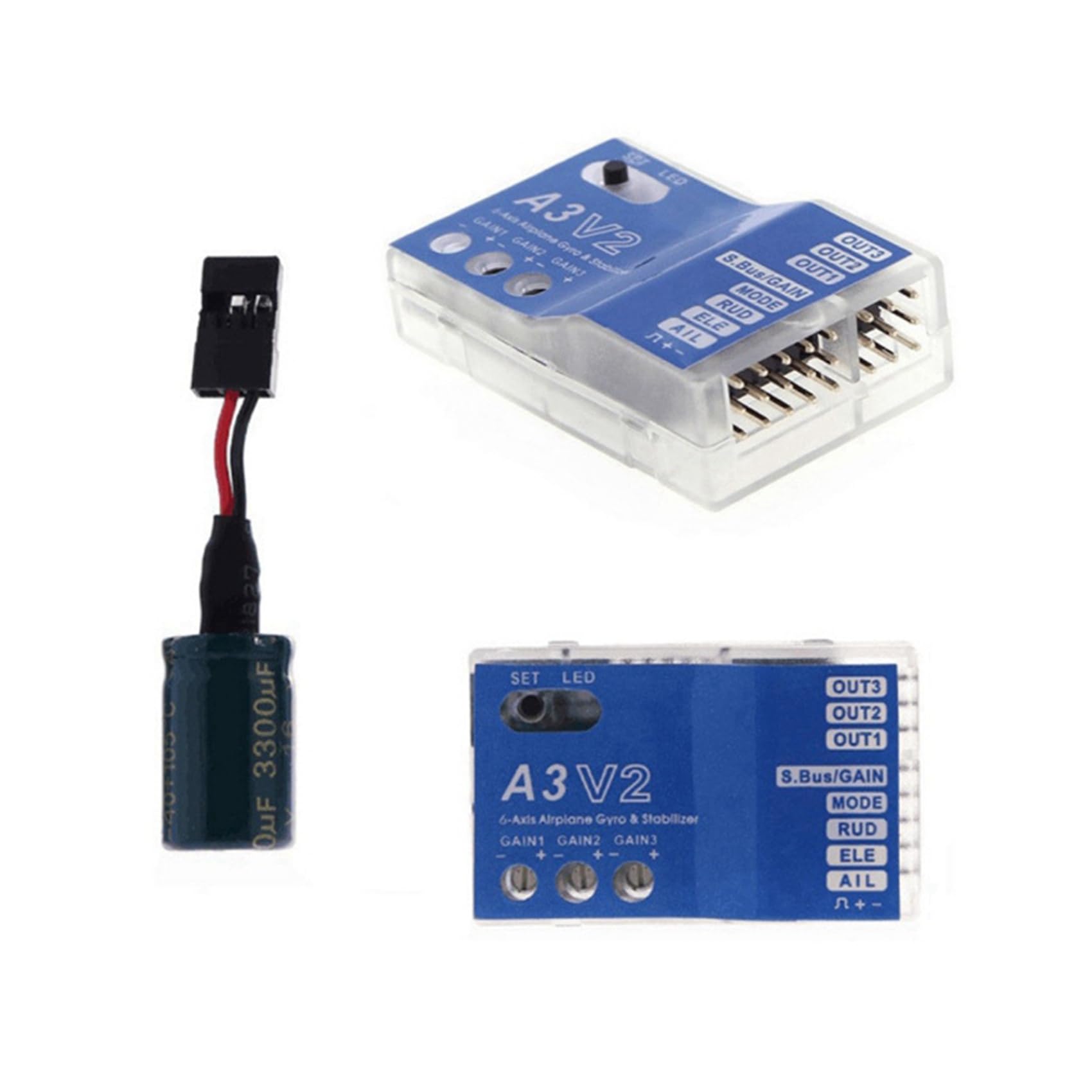 2 x 3-osiowy żyroskop A3 V2 stabilizator regulatora lotu do samolotów RC, śmigłowców ze sztywnymi skrzydłami, części modelu samolotu, zwiększona stabilność