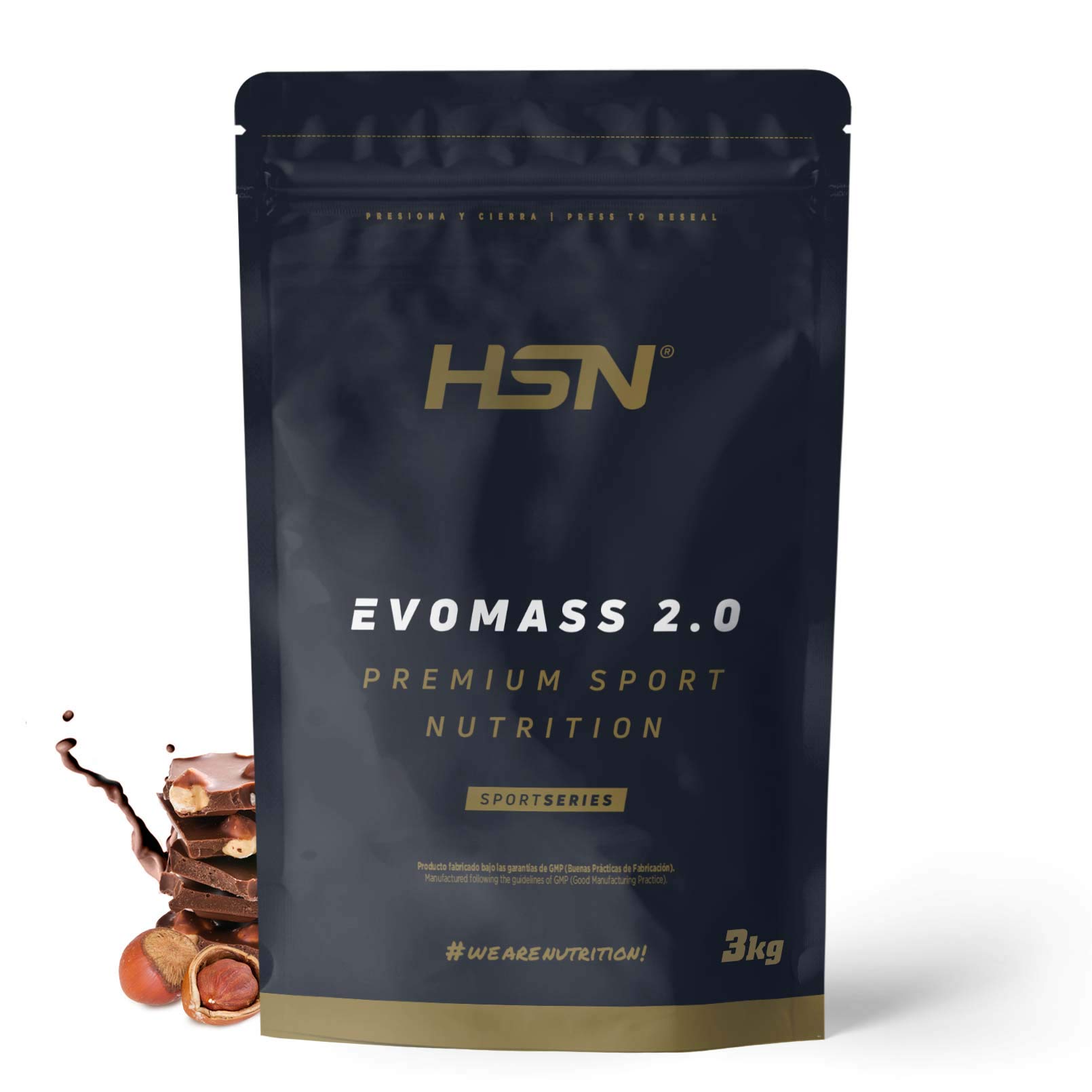 Weight Gainer and Muscle Mass of HSN | Evomass 2.0 | Weight Gainer : Carbohydrates (Maltodextrine + Farine d'avoine) + Whey Protein | Vegetarian, Saveur Chocolat Noisette, 3Kg