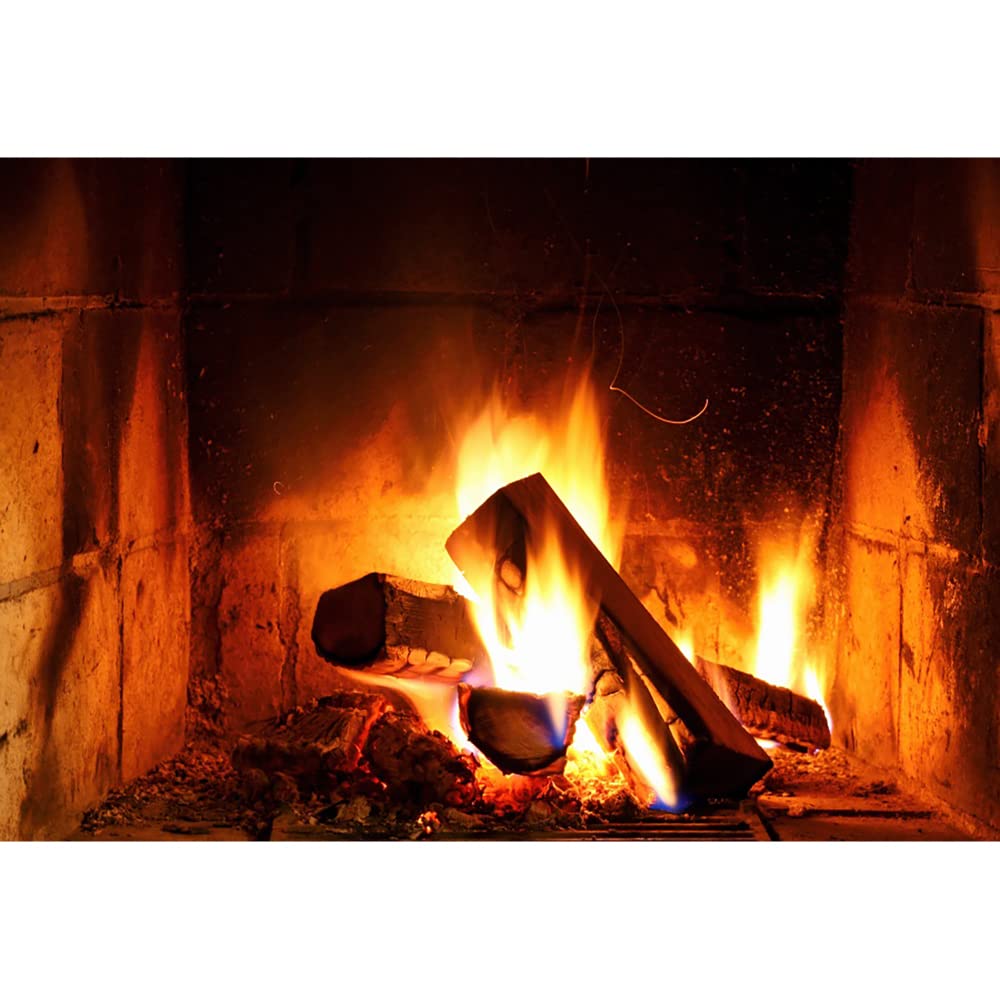 Aoihrraan 1,5x1m Brennen Brennholz Hintergrund Flammen Feuer Vintage Backstein Wand Kamin Flackern Flamme Fotografie Hintergrund Camping Grillen Lagerfeuer Party Kinder Erwachsene Foto Requisiten