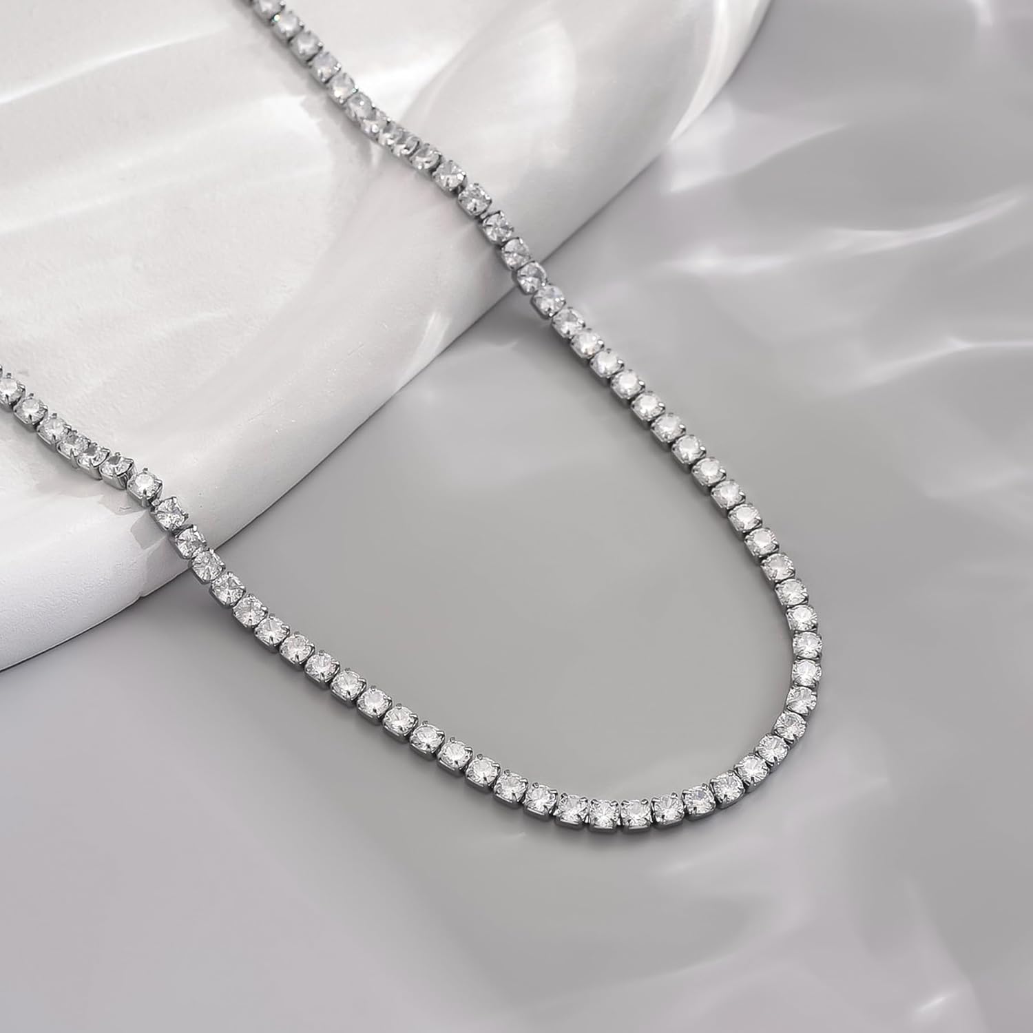 18K Gold Plated 3mm Tennis Necklaces for Women Dainty Simulated Diamond Tennis Choker Chain Layered CZ Flower Pendant Necklace Bridal Jewelry Gift - Image 6