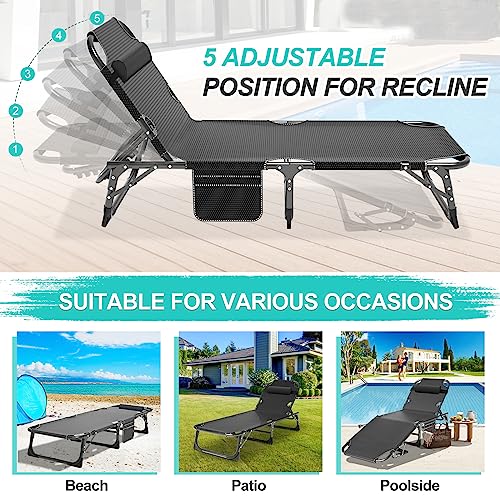 Aboron 2Pack Folding Chaise Lounges 4-Gear Patio Chairs Sun Tanning Adjustable Foldable Portable Beach Poolside Sunbathing Lounge Chairs #TOP5