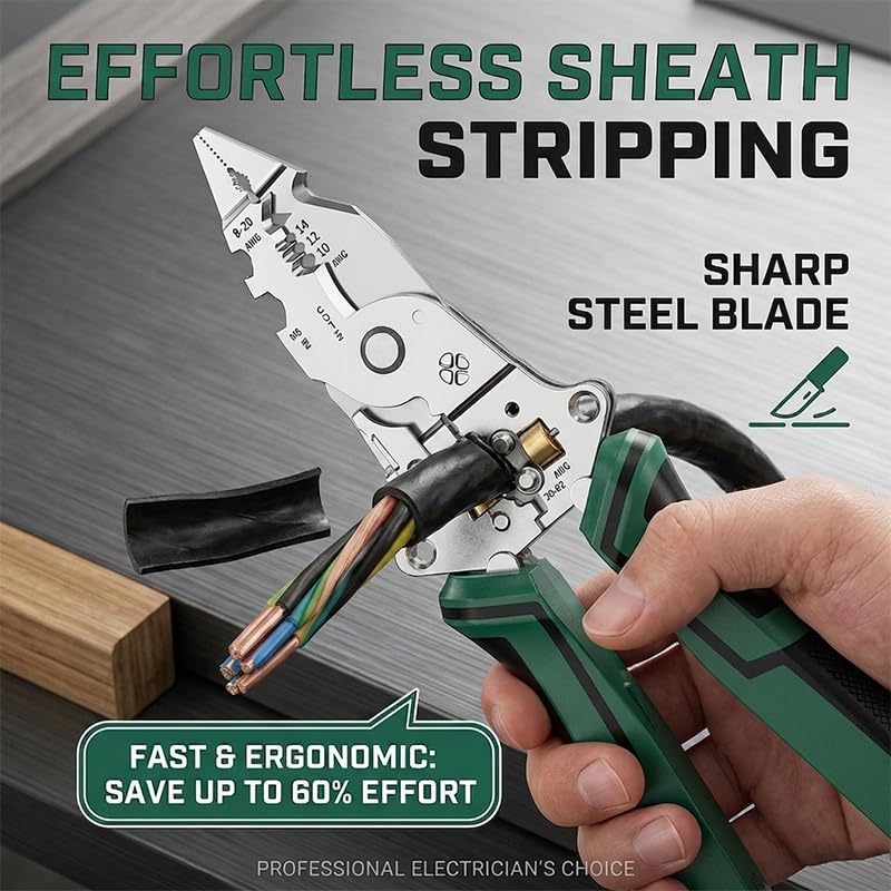 Multi-function Wire Stripper Electrical Tool: Adjusting Wire Stripper Crimper Cutter - Heavy Duty Electrical Tool with Comfortable Grip for DIY, Home Repair, Electricians (14 in 1 wire stripper)