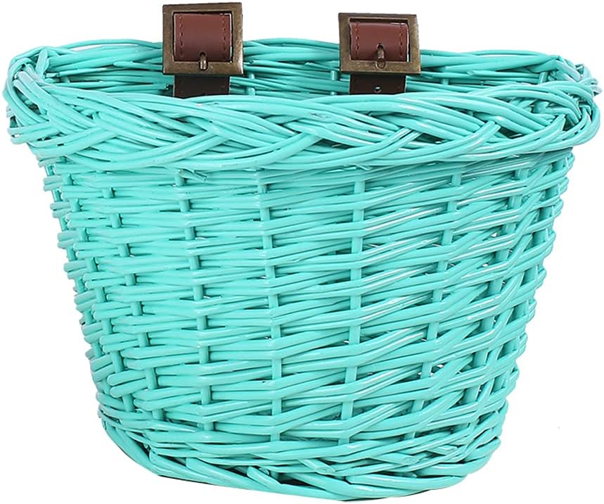 syiniix Cute D Shape Woven Wicker Bike Basket, Front Handlebar Bicycle