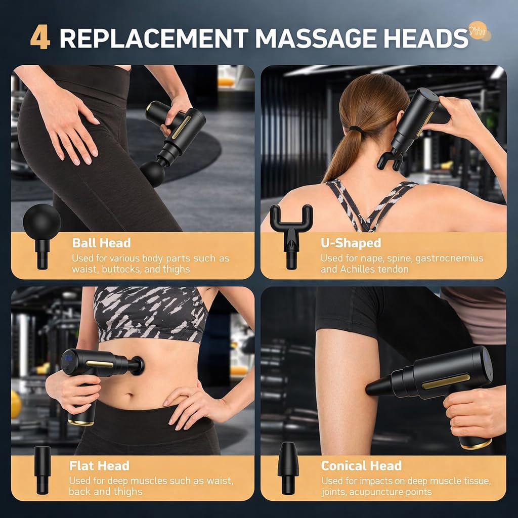 Multiple Massage Heads Attachments Muscle Therapy Gun