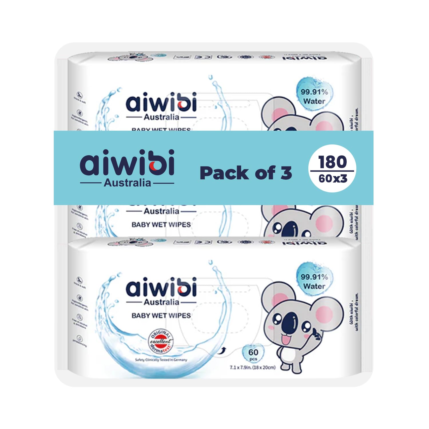 Aiwibi 100% Skin-friendly Baby Wet Wipes 60 Sheets- Pack of 3 (180 Pcs) Baby Wipes Ultra-Soft Wet Wipes - Paraben & Alcohol Free for Newborns Sensitive Skin Diapers Wipes (Pack of 3, Water Wipes)