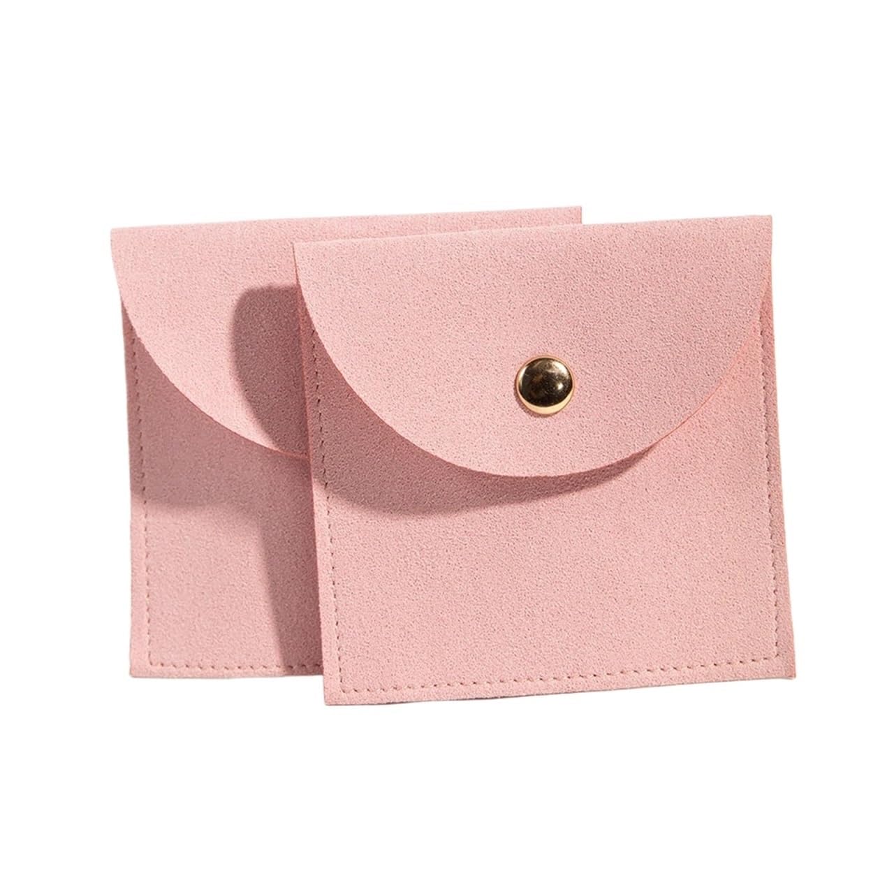 Mlyvax 15pcs Suede Earring Jewelry Pouch With Snap Button Ring Pendant Storage Microfiber Sack Wedding(Pink)