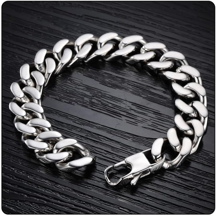 Hip Hop Stainless Steel Bracelet Flat Link Bracelet Cuban Chain Bracelet - Image 5