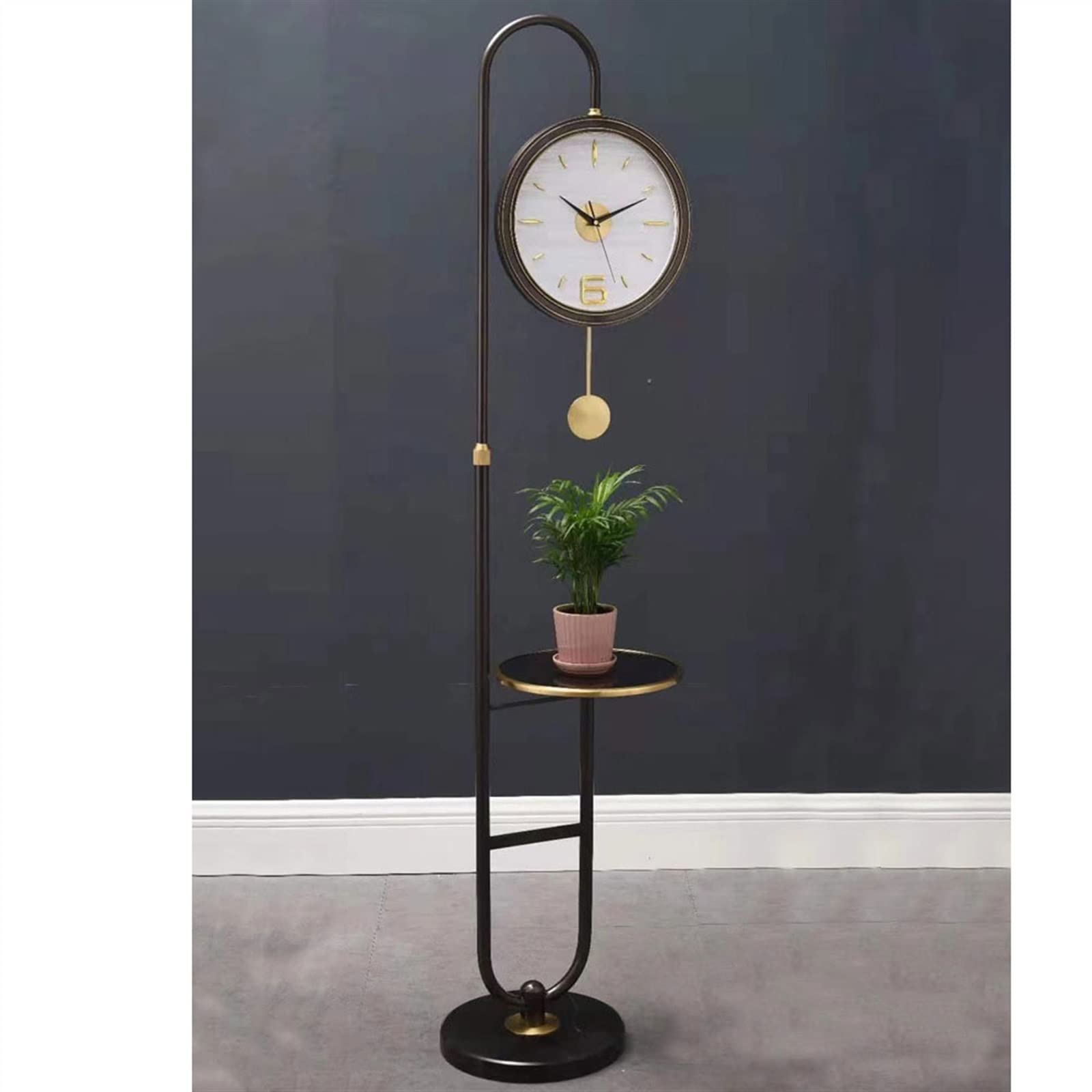 Reloj de Suelo Reloj de pie Moderno, decoración del hogar chapada en Oro con Cesta Almacenamiento, Reloj Vertical botellero Abuelo