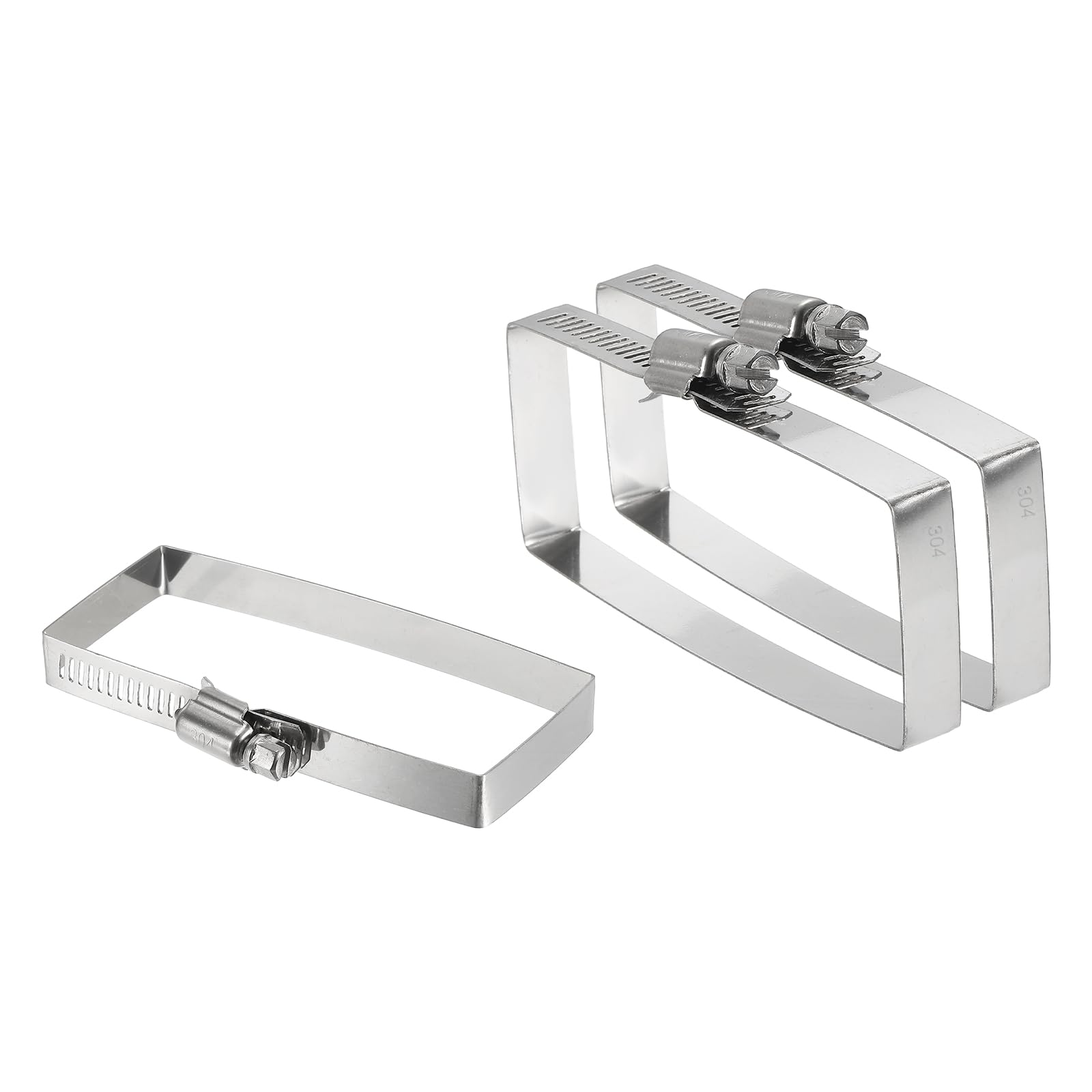 sourcing map 3Pcs 304 Stainless Steel Rectangular Hose Clamp, Adjustable 3.9 x 1.6 Inch Square Worm Gear Duct Pipe Tube Clamps for Ducting Bracket Cable Tray Bridge Project Systems, Silver