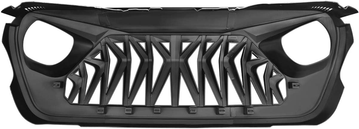 Front Shark Grille Compatible with 2018-2025 Jeep Wrangler JL JLU Gladiator JT w/o TrailCam, Matte Black