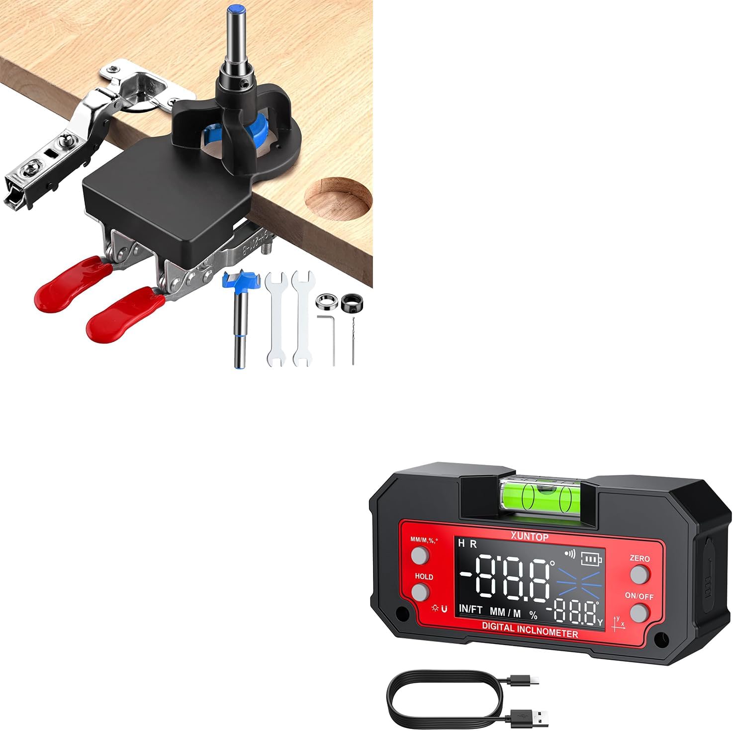 Professional Cabinet & Workshop Kit: 35mm Concealed Hinge Jig & Dual Axis Magnetic Digital Inclinometer, for Precision Door Hanging, Table Saw Setup, Woodworking