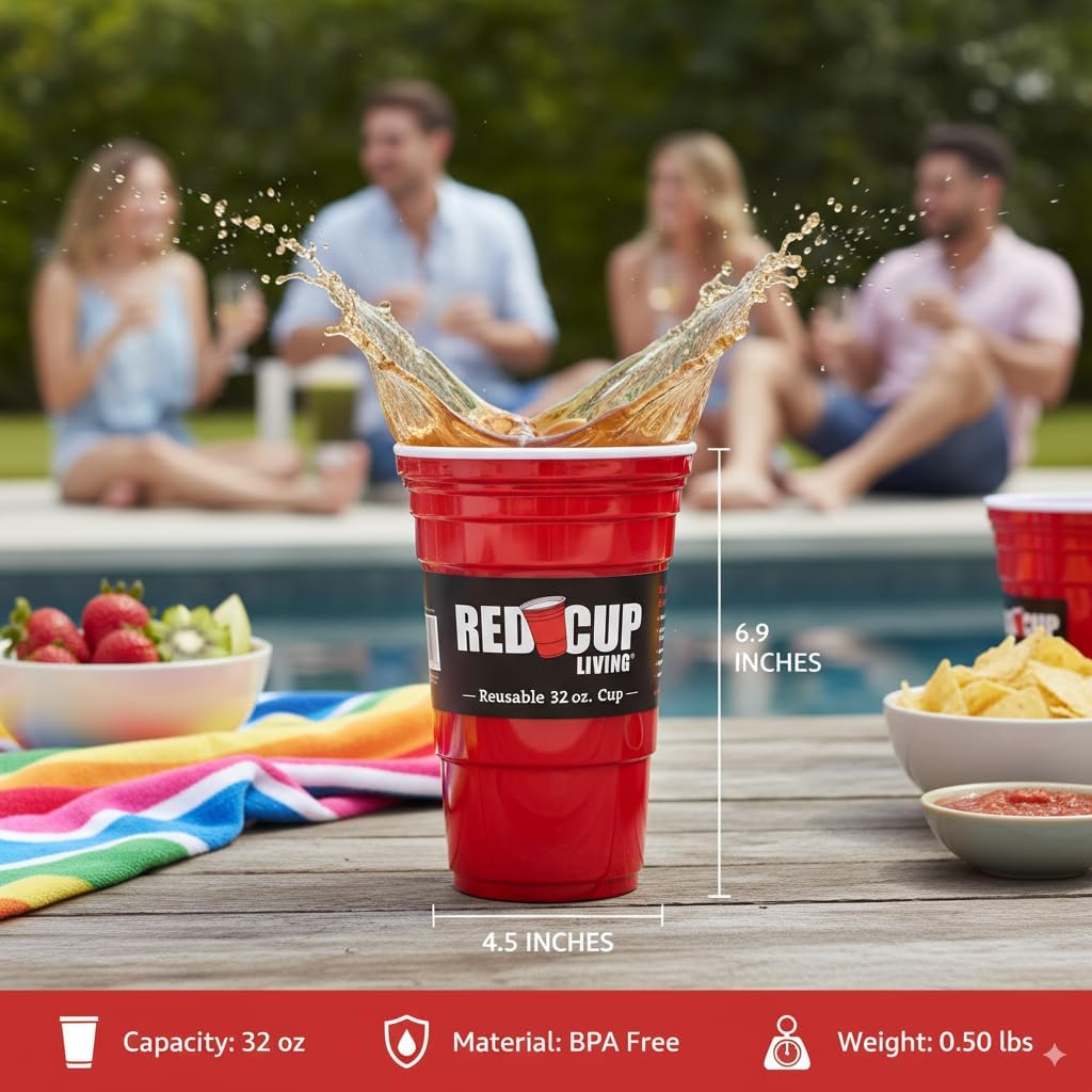 Red Cup Living 32 oz Insulated Tumbler Cup ––Valentines Day Gifts for Him, Reusable Unbreakable Plastic Travel Cup for Hot & Cold Drinks, Party & Everyday Drinkware - Pack of 4 - Image 5