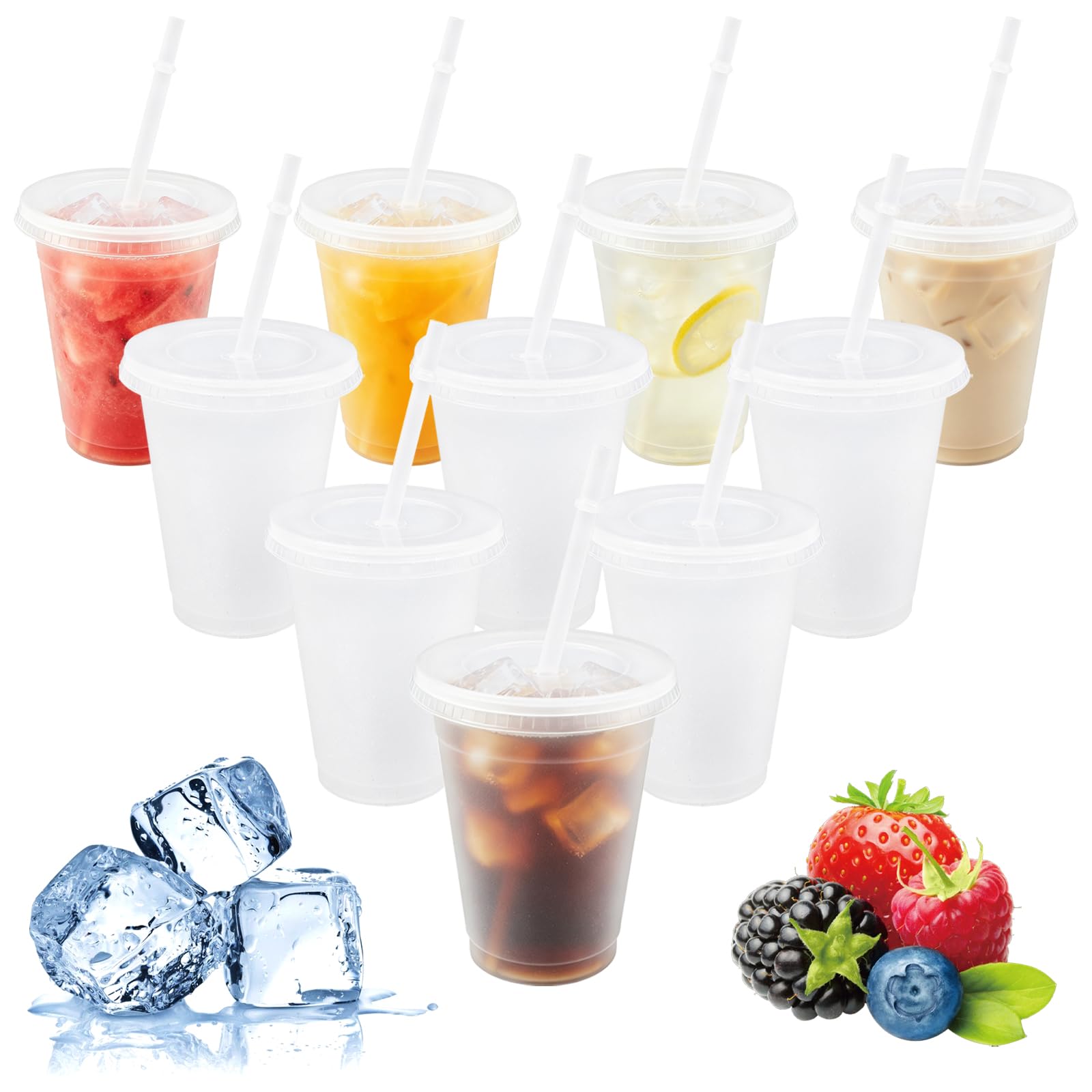 Cisolen 10 Reusable Plastic Cups, 16oz Plastic Cups with lids and Straws, Colour-Changing Cups, Drinking Cups, Party Cups, Travel Mugs, Party Cups for iced Coffee
