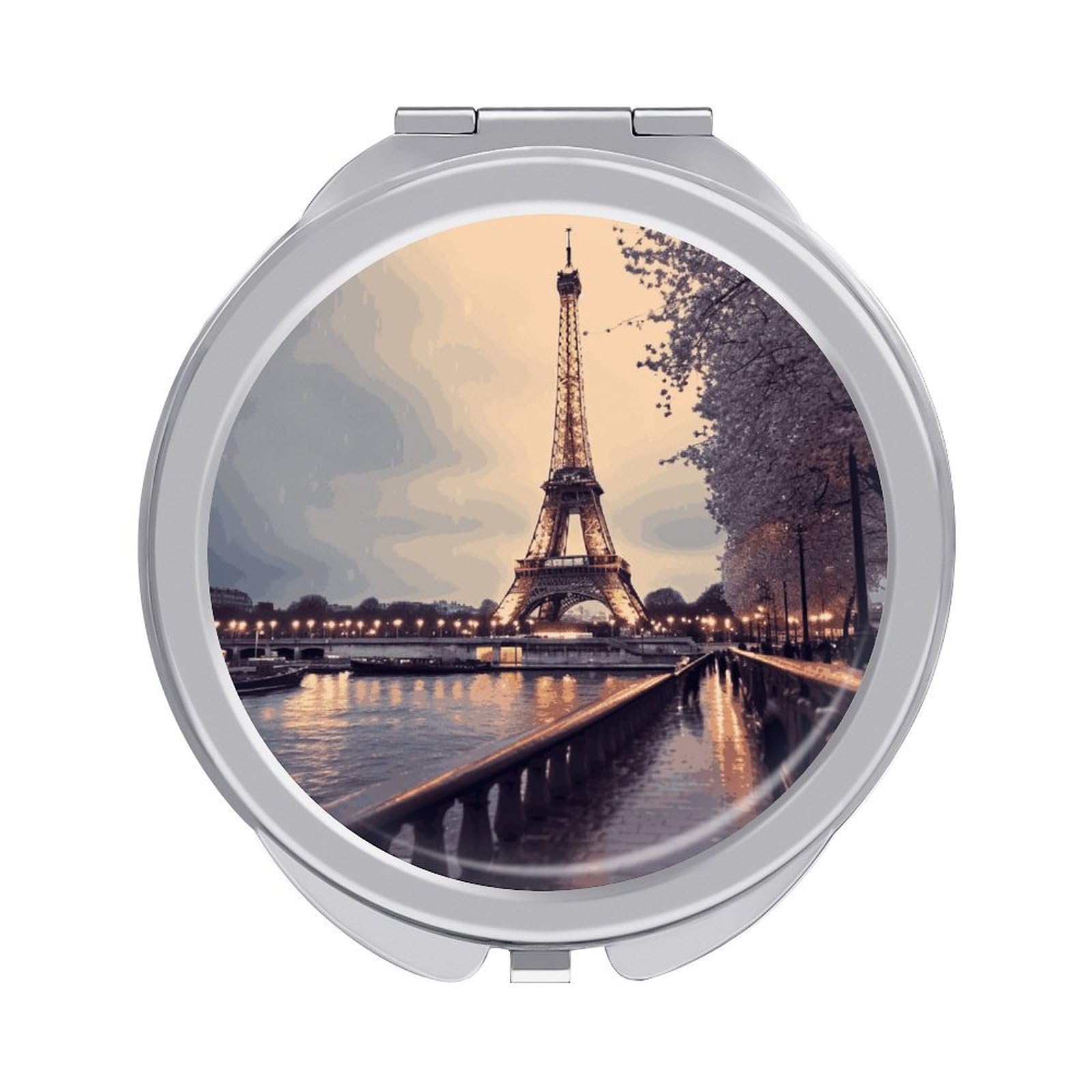 FekiLoot Eiffel Tower Winter Rainy Makeup Mirror Compact Round Travel Makeup Mirror Portable Folding Handheld Pocket Mirrors for Handbag and Purses Gift Mini Mirrors