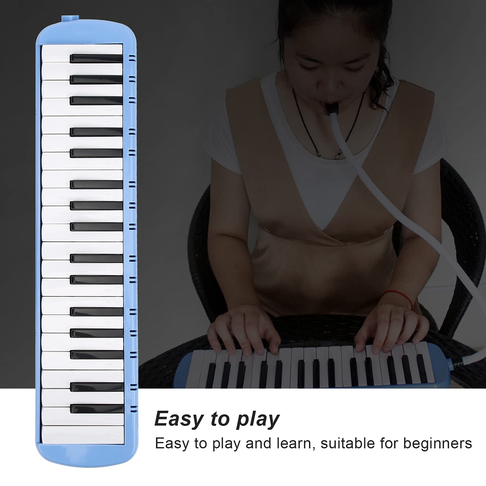 Melodica 37 Touches Clavier Melodica Instrument de Musique à Vent pour Débutant Formation Professionnelle (Bleu)