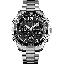 VIGOROSO Mens Watch Multitime Military Black Watch Chronograph Digital Analog Stainless Steel Wrist Watch for Men Men Men Waterproof, All Silver, Sports