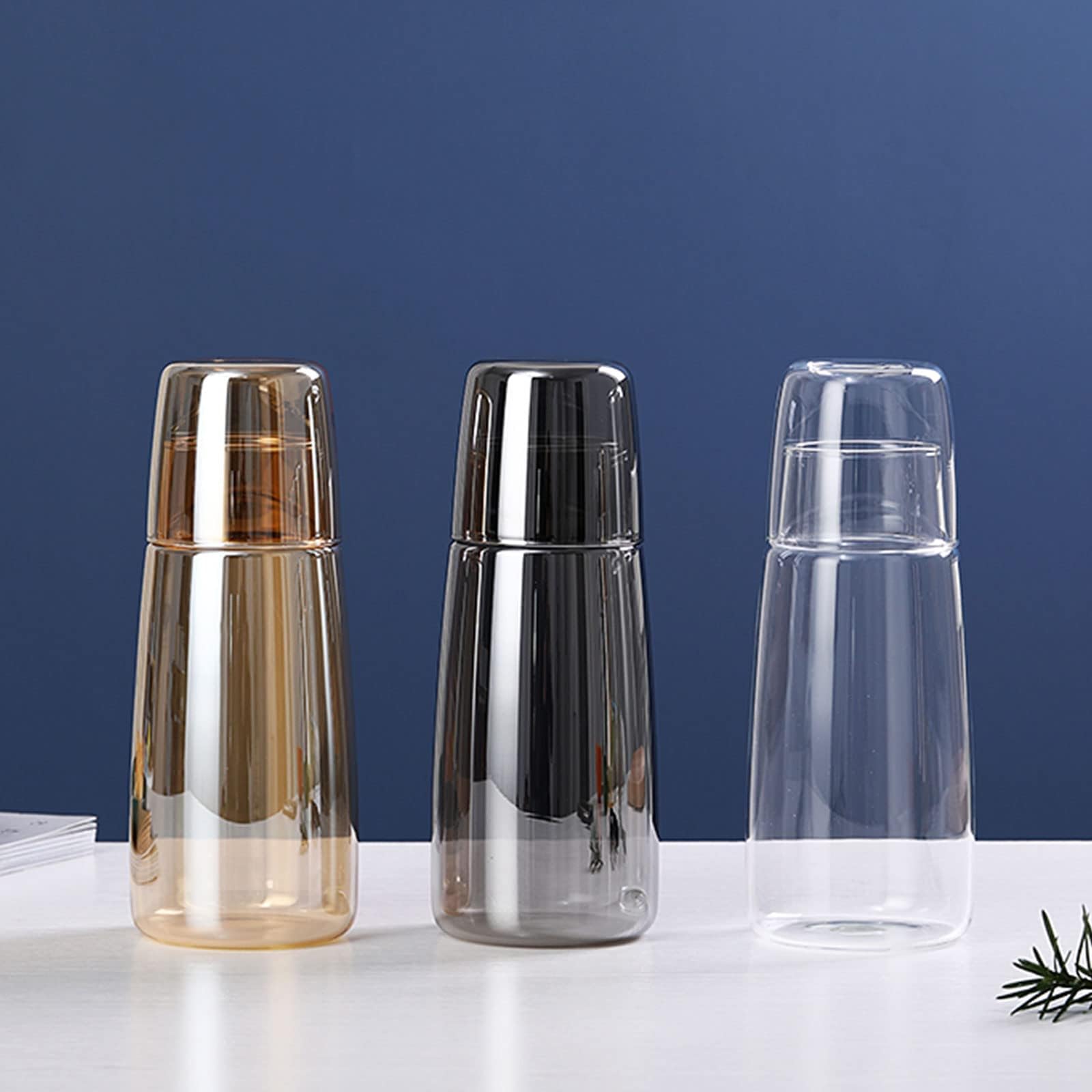 Caraffa Acqua In Vetro Verde Stile Vintage Con Bicchiere E Coperchio - Set Da Comodino 612g + 170ml
