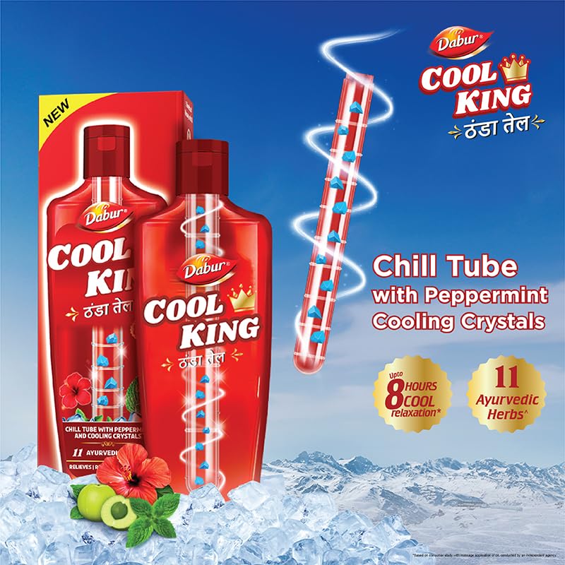 Image of Dabur Oil Ayurvedic Cool King Thanda Tel - 470ml | Power of 11 Ayurvedic Herbs | Relaxing & Refreshing Cooling Effect | Relieves Headache, Fatigue, Sleeplessness & Stress | Suitable for Men & Women