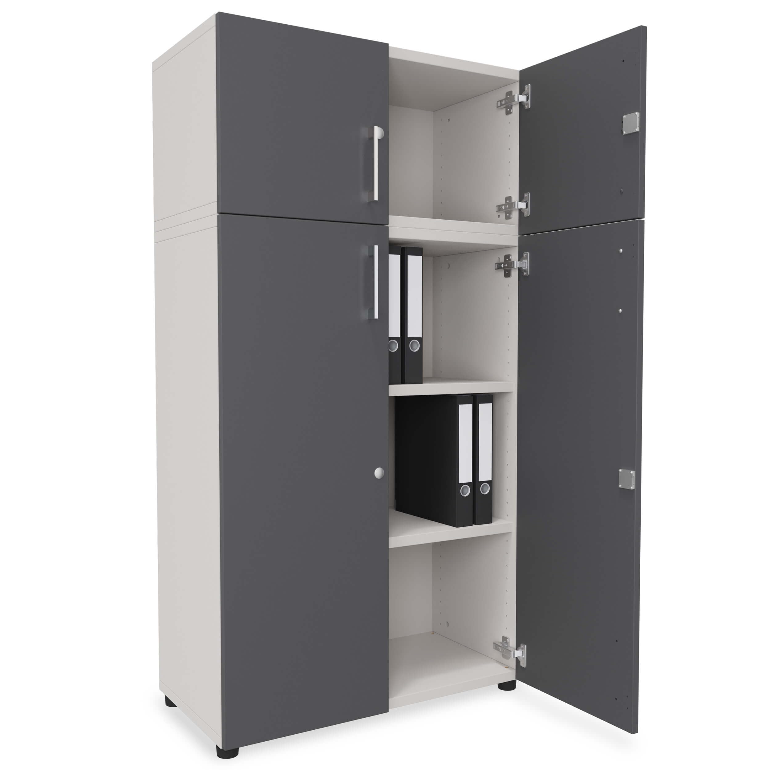 Eigentlich Aktenschrank Holz B80xT40cm, Stabiler Büroschrank in versch. Größen und Farben, Mehrzweckschrank abschließbar, Büromöbel (Korpus Lichtgrau, Front Anthrazit, 4OH - 80x40x153cm)