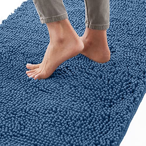 Image of GORILLA GRIP Bath Rug Mat 70x24, Thick Soft Absorbent Chenille, Quick Dry Microfiber Mats, Rubber Backing Washable Shower Floor Rugs, Bathmat Runner, US Designed Bathroom Home Decor Accessories Blue
