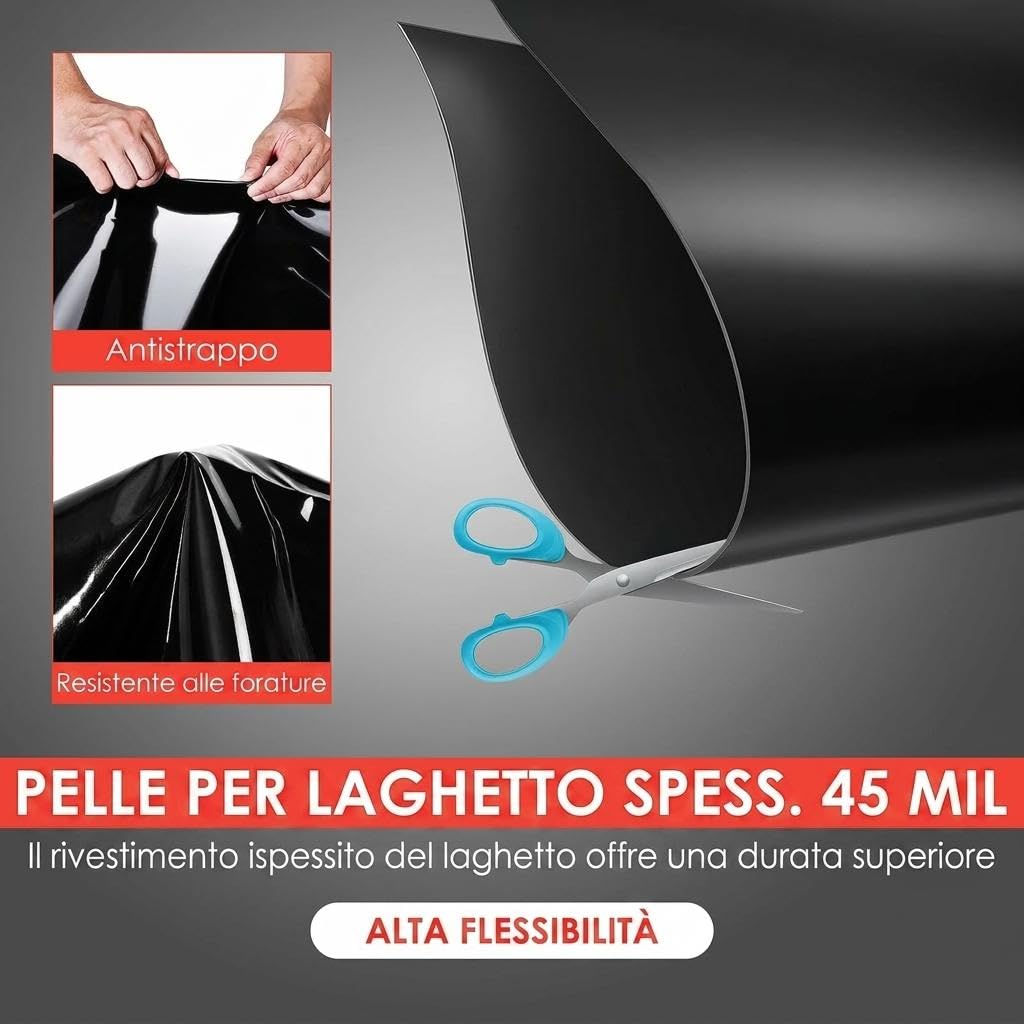 Telo per laghetto EPDM 45 mil 10x15 ft – Flessibile, resistente ai raggi UV, sicuro per pesci, facile da tagliare – Perfetto per laghetti koi, cascate, fontane, giardini acquatici – Qualità: Germania