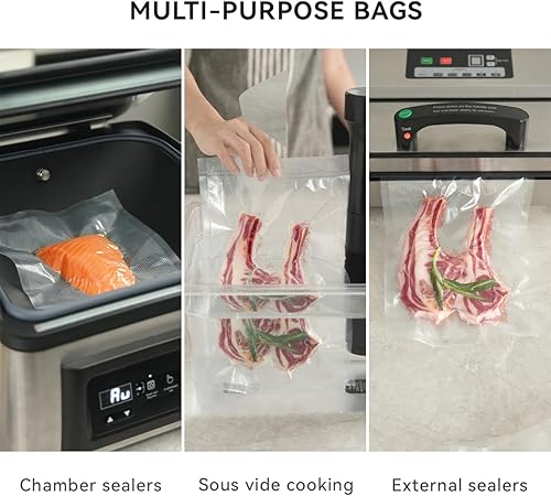 Miniatura 5 de Rollos selladores al vacío de 8 pulgadas x 50 pies, paquete de 2 con 5 bolsas de bloque de líquidos, perfectos para almacenamiento de alimentos,